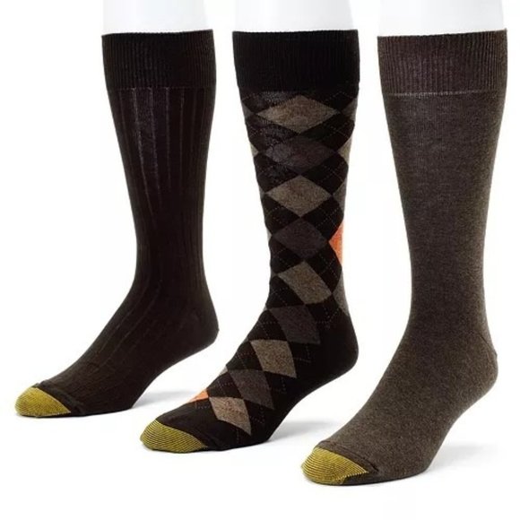 GOLDTOE Men's 3-Pack Double-Argyle Dress Socks Brown Size 6 - 12.5 New - Picture 1 of 3